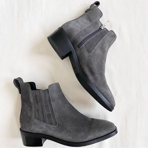 Aquatalia Womens Carmie Bootie Ankle Suede Leather Casual Low Heel Gray Italy 9 - Picture 3 of 5